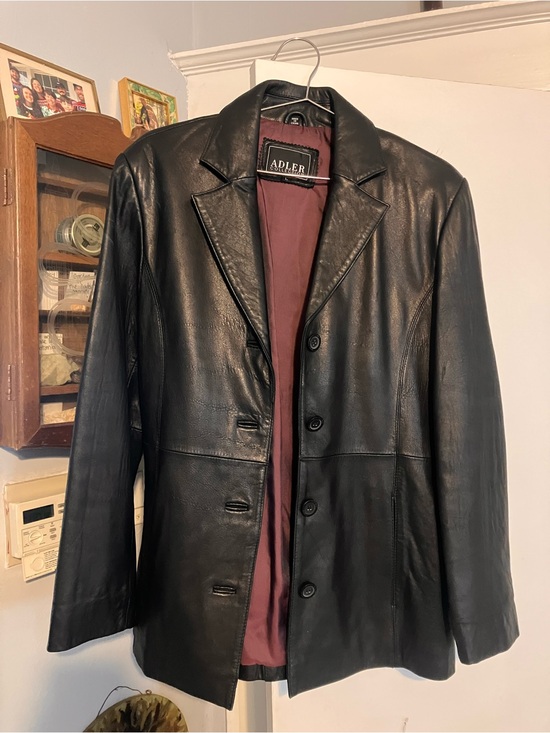 Adler Collection Jackets & Blazers - ADLER Women’s Black Leather Button-Front Jacket